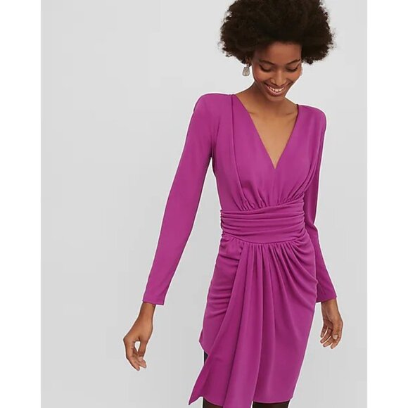Express V-Neck Strong Shoulder Mini Dress XS - Picture 3 of 8
